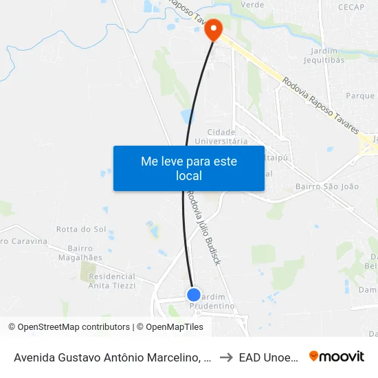 Avenida Gustavo Antônio Marcelino, 660 to EAD Unoeste map