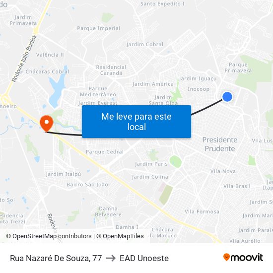 Rua Nazaré De Souza, 77 to EAD Unoeste map