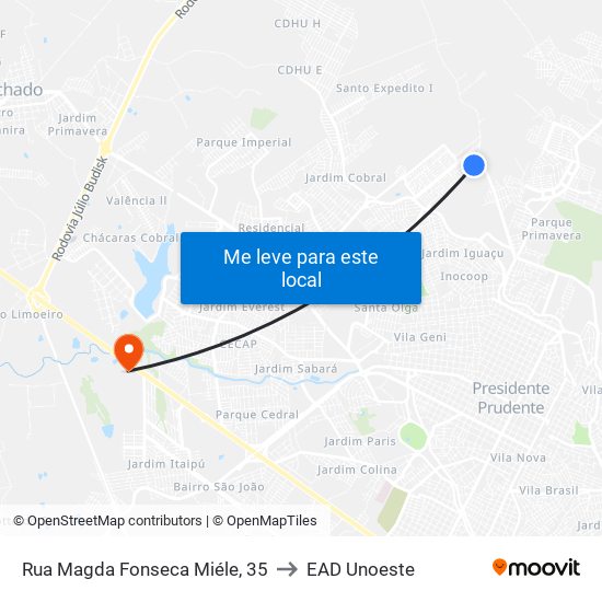 Rua Magda Fonseca Miéle, 35 to EAD Unoeste map