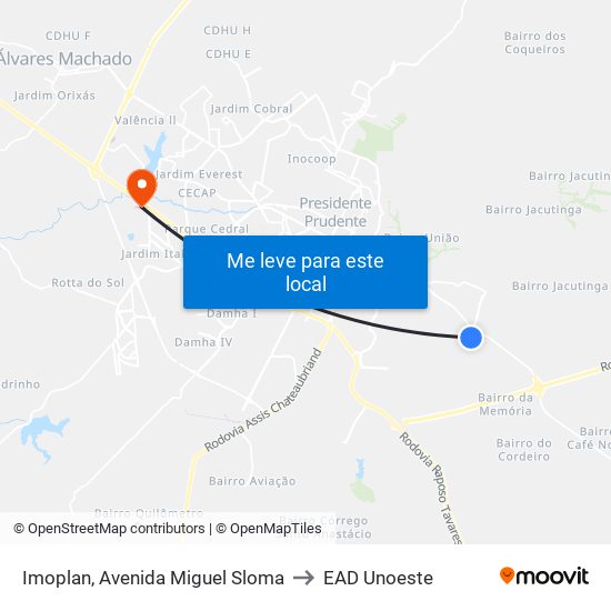 Imoplan, Avenida Miguel Sloma to EAD Unoeste map