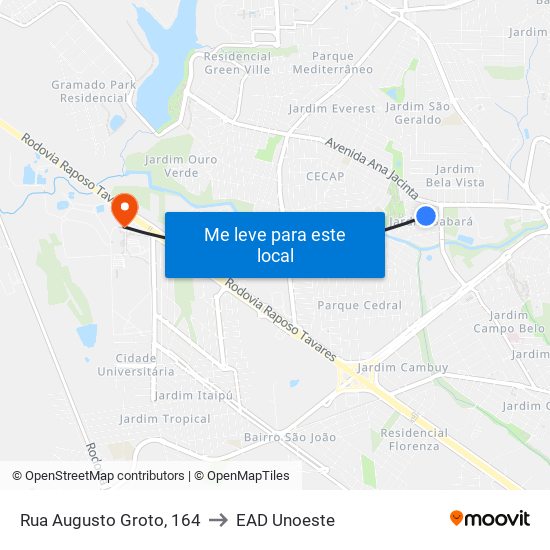 Rua Augusto Groto, 164 to EAD Unoeste map