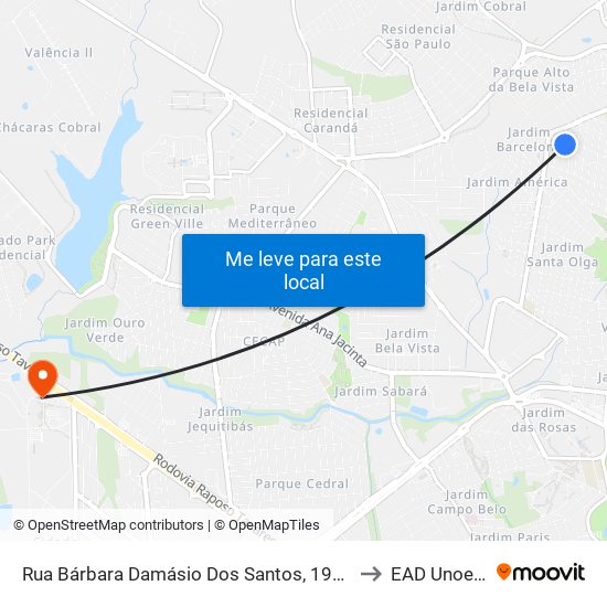 Rua Bárbara Damásio Dos Santos, 191 (C/B) to EAD Unoeste map