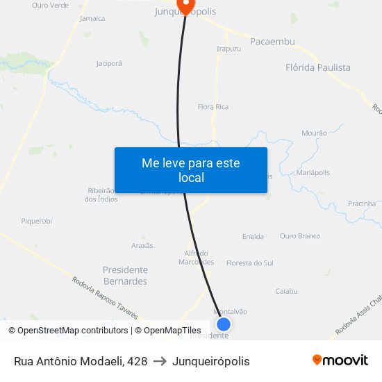 Rua Antônio Modaeli, 428 to Junqueirópolis map