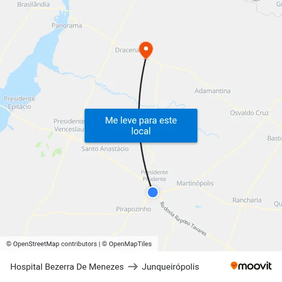 Hospital Bezerra De Menezes to Junqueirópolis map