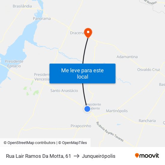 Rua Lair Ramos Da Motta, 61 to Junqueirópolis map