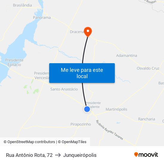 Rua Antônio Rota, 72 to Junqueirópolis map