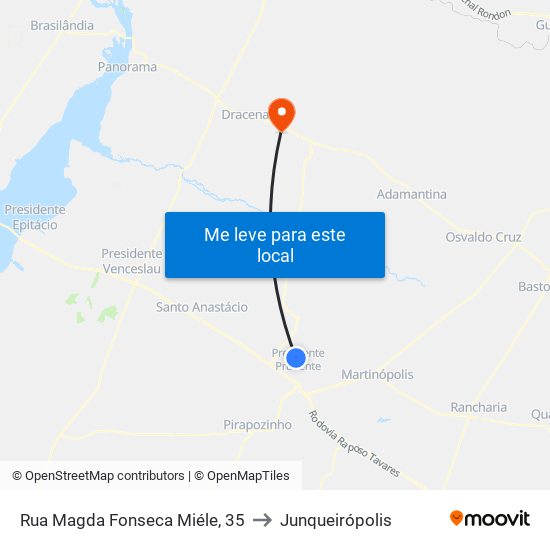 Rua Magda Fonseca Miéle, 35 to Junqueirópolis map