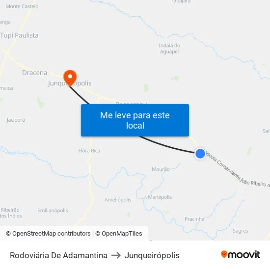 Rodoviária De Adamantina to Junqueirópolis map