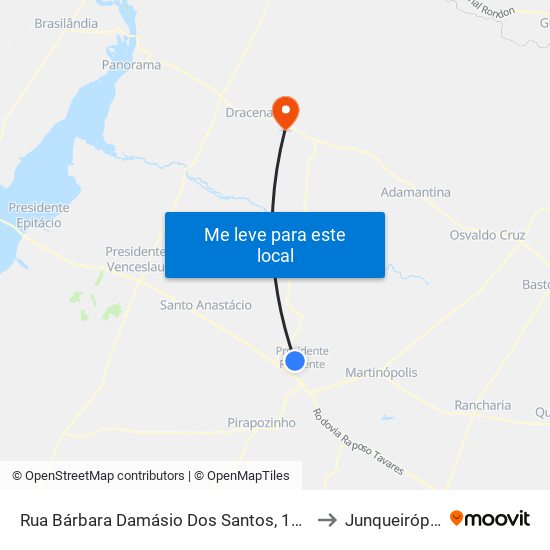 Rua Bárbara Damásio Dos Santos, 191 (C/B) to Junqueirópolis map