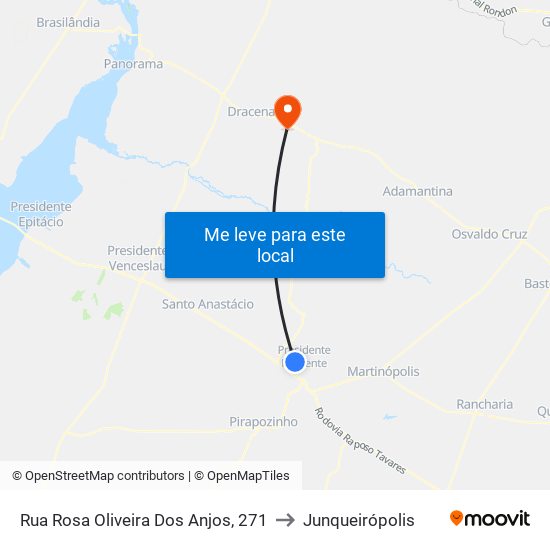 Rua Rosa Oliveira Dos Anjos, 271 to Junqueirópolis map