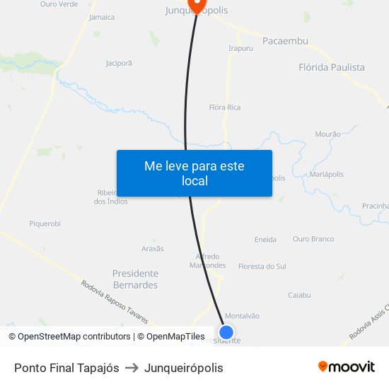 Ponto Final Tapajós to Junqueirópolis map