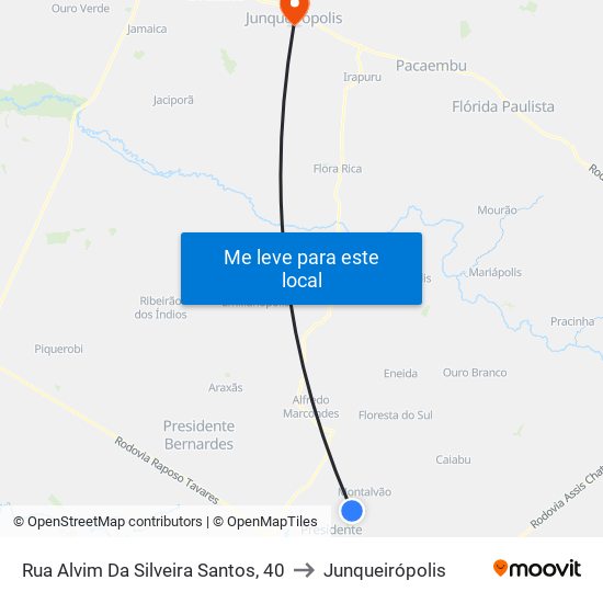 Rua Alvim Da Silveira Santos, 40 to Junqueirópolis map