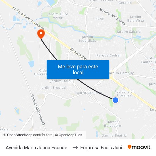 Avenida Maria Joana Escudeiro Ramos, 342 to Empresa Facic Junior Unoeste map