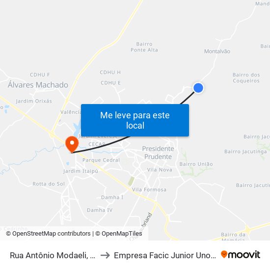 Rua Antônio Modaeli, 428 to Empresa Facic Junior Unoeste map