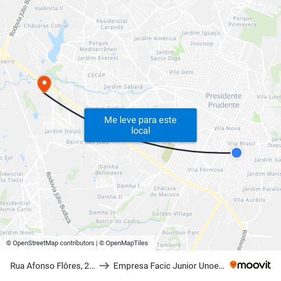 Rua Afonso Flôres, 229 to Empresa Facic Junior Unoeste map