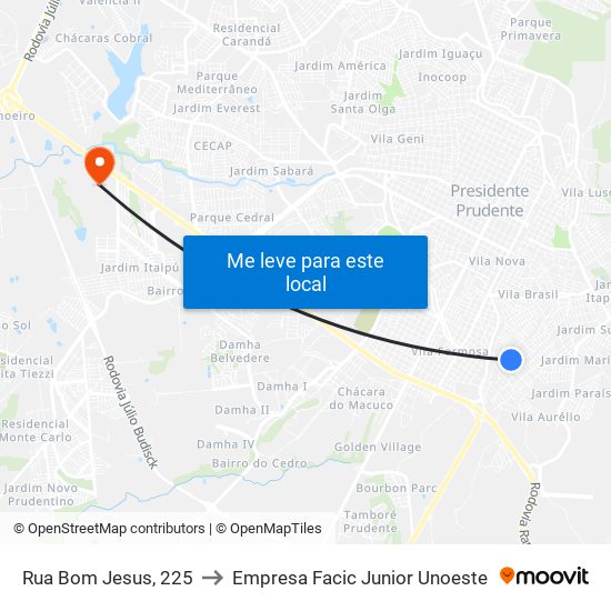 Rua Bom Jesus, 225 to Empresa Facic Junior Unoeste map