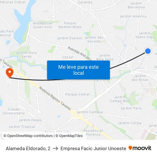 Alameda Eldorado, 2 to Empresa Facic Junior Unoeste map