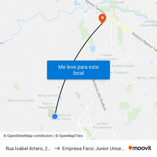 Rua Isabel Artero, 233 to Empresa Facic Junior Unoeste map