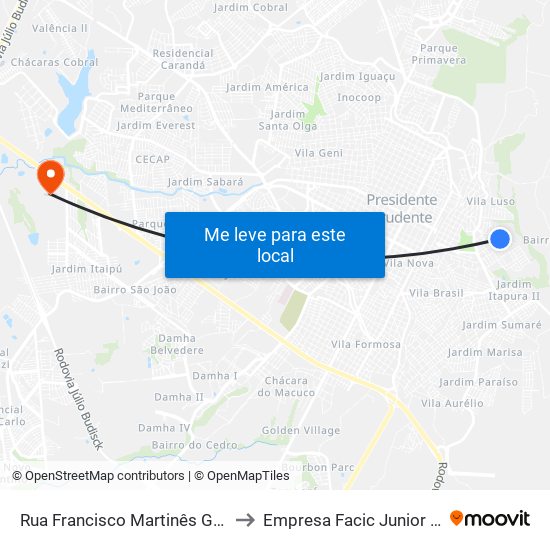 Rua Francisco Martinês García, 101 to Empresa Facic Junior Unoeste map