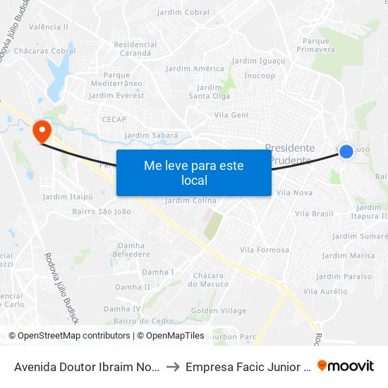 Avenida Doutor Ibraim Nobre, 1225 to Empresa Facic Junior Unoeste map