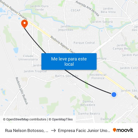Rua Nelson Botosso, 367 to Empresa Facic Junior Unoeste map
