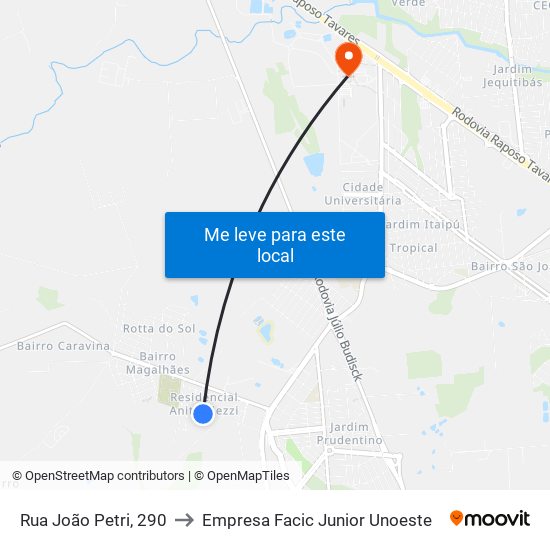 Rua João Petri, 290 to Empresa Facic Junior Unoeste map