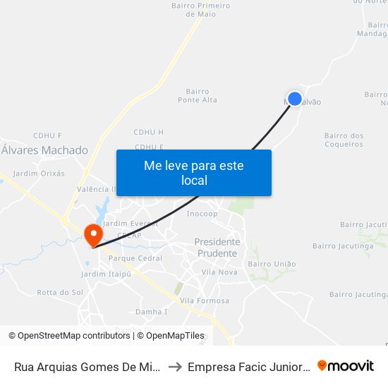 Rua Arquias Gomes De Miranda, 296 to Empresa Facic Junior Unoeste map