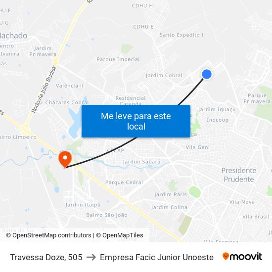 Travessa Doze, 505 to Empresa Facic Junior Unoeste map