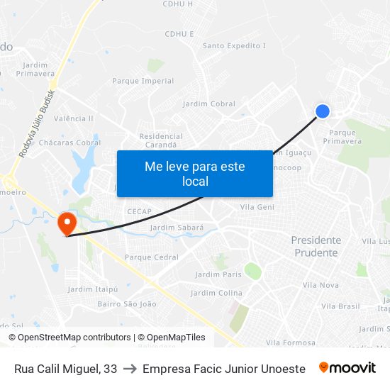 Rua Calil Miguel, 33 to Empresa Facic Junior Unoeste map