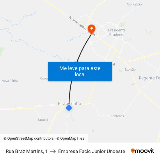 Rua Braz Martins, 1 to Empresa Facic Junior Unoeste map