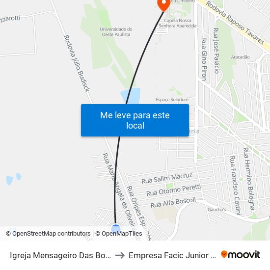 Igreja Mensageiro Das Boas Novas to Empresa Facic Junior Unoeste map