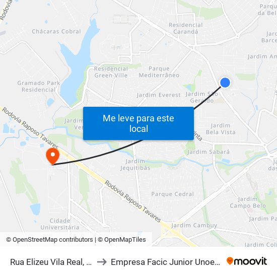 Rua Elizeu Vila Real, 89 to Empresa Facic Junior Unoeste map