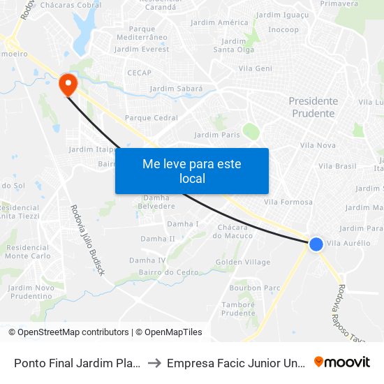 Ponto Final Jardim Planalto to Empresa Facic Junior Unoeste map