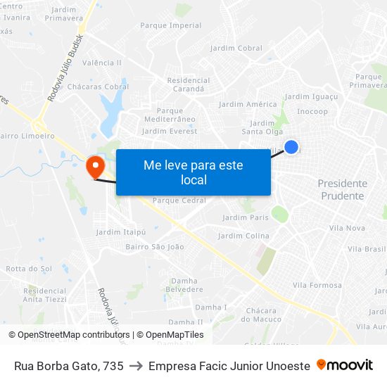 Rua Borba Gato, 735 to Empresa Facic Junior Unoeste map