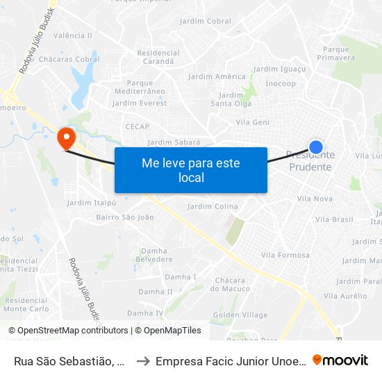 Rua São Sebastião, 132 to Empresa Facic Junior Unoeste map