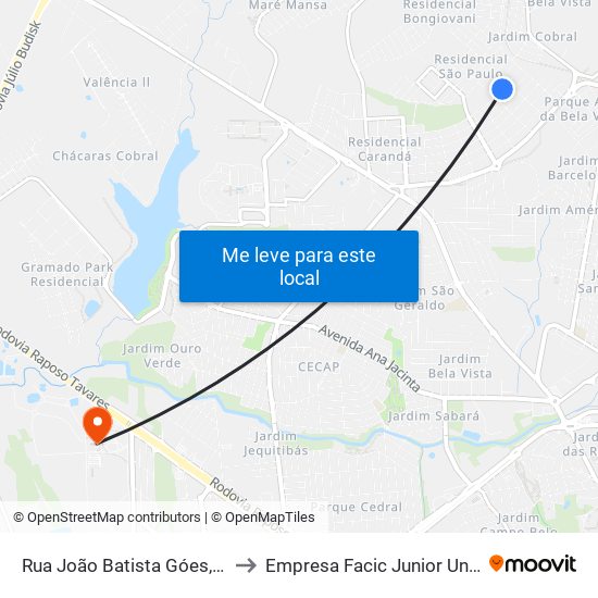 Rua João Batista Góes, 1024 to Empresa Facic Junior Unoeste map