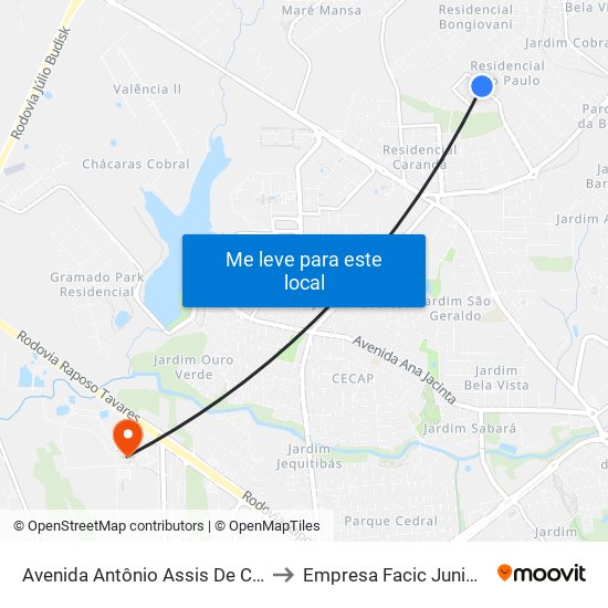 Avenida Antônio Assis De Carvalho, 853 to Empresa Facic Junior Unoeste map