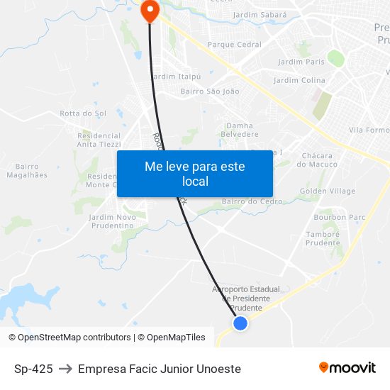 Sp-425 to Empresa Facic Junior Unoeste map