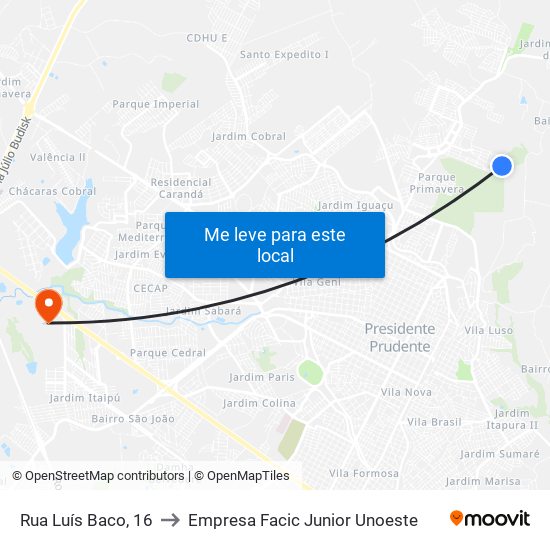 Rua Luís Baco, 16 to Empresa Facic Junior Unoeste map