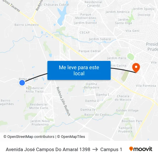 Avenida José Campos Do Amaral 1398 to Campus 1 map