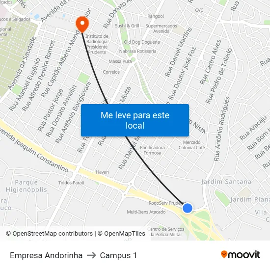 Empresa Andorinha to Campus 1 map