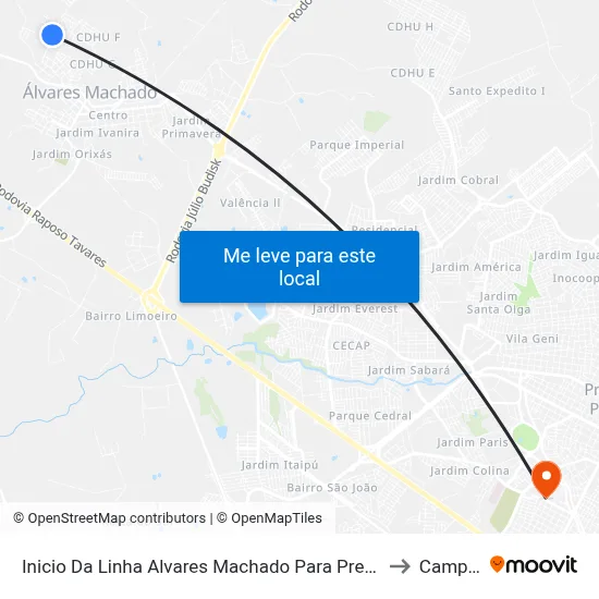 Inicio Da Linha Alvares Machado Para Presidente Prudente to Campus 1 map