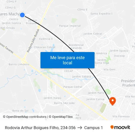 Rodovia Arthur Boigues Filho, 234-356 to Campus 1 map