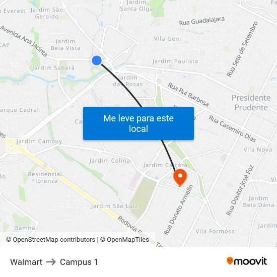 Walmart to Campus 1 map