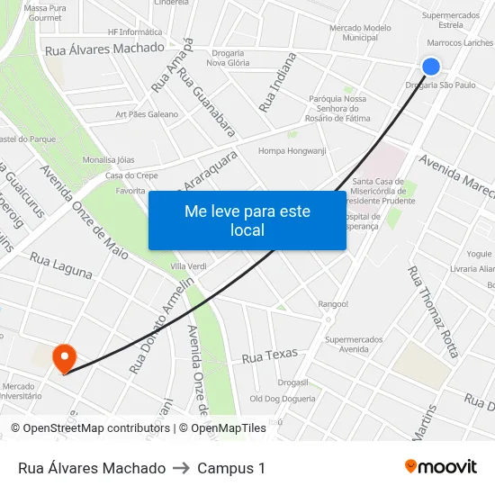 Rua Álvares Machado to Campus 1 map