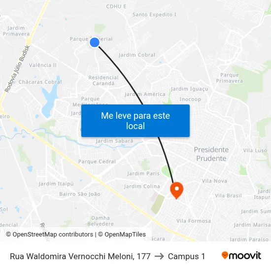 Rua Waldomira Vernocchi Meloni, 177 to Campus 1 map