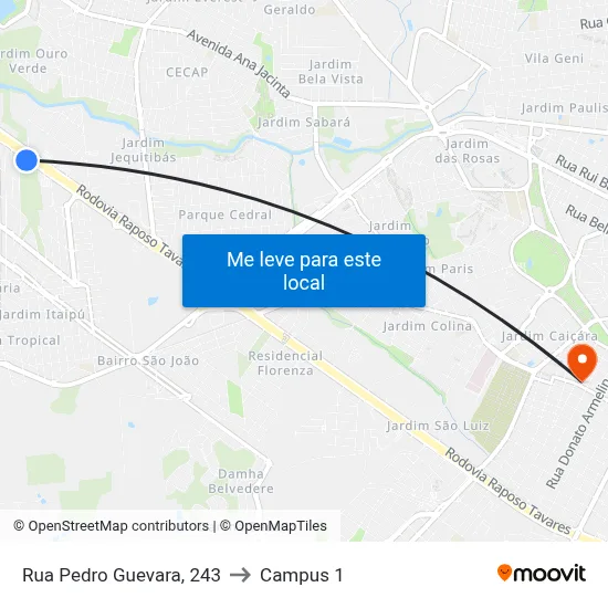 Rua Pedro Guevara, 243 to Campus 1 map
