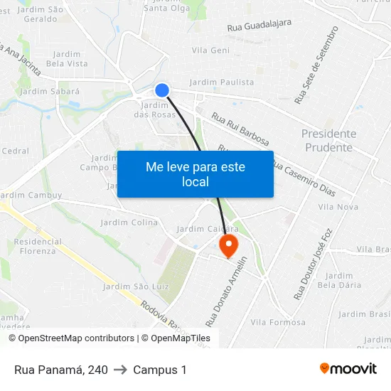 Rua Panamá, 240 to Campus 1 map