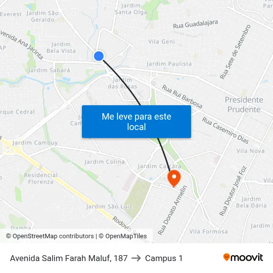 Avenida Salim Farah Maluf, 187 to Campus 1 map