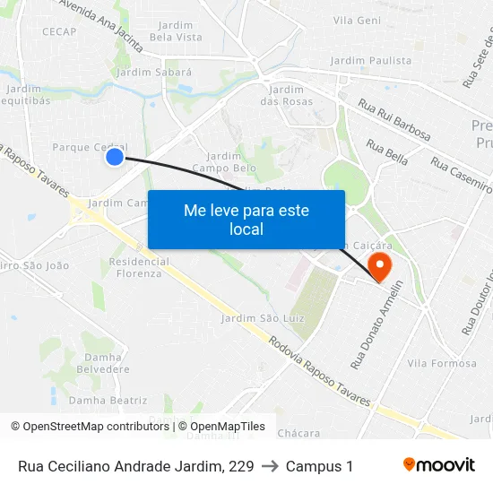Rua Ceciliano Andrade Jardim, 229 to Campus 1 map